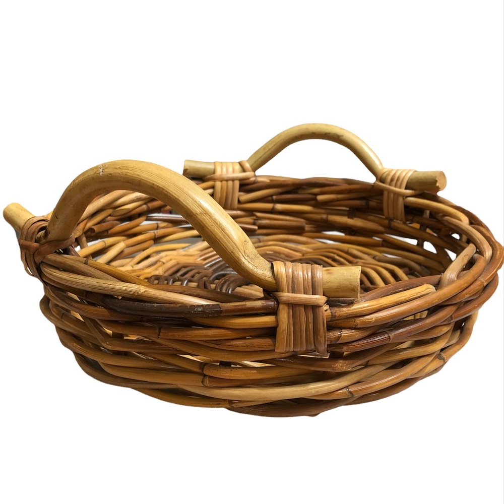 Vintage Boho Chic Wicker Rattan Cane Woven Basket